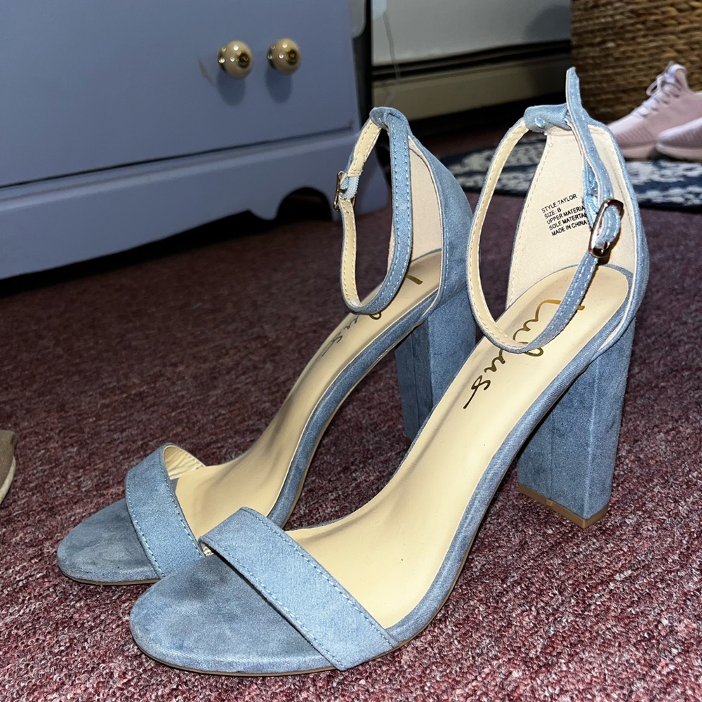 Suede blue lulu heels. only worn a few times